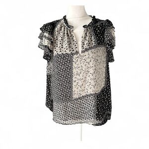 1. STATE Black and Cream Patchwork Blouse size S